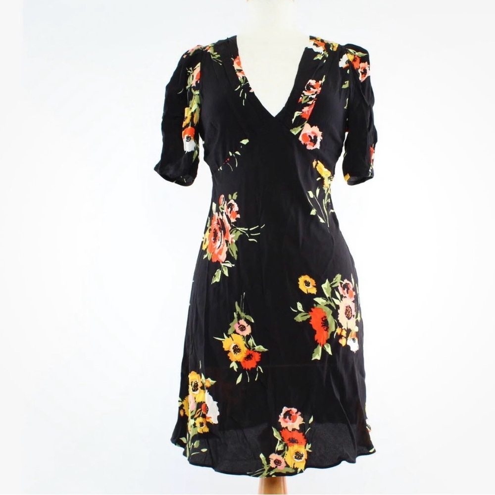 Free People Black Floral Wrap Mini Dress